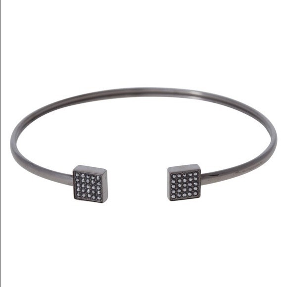 Fossil NWT Square Flex Cuff Bracelet Smoke Crystals Dark Silver-Tone Stainless - Picture 1 of 3